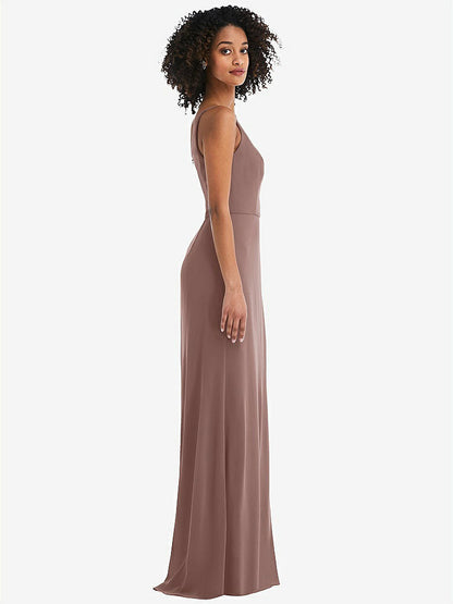 【STYLE: 1544】Skinny One-Shoulder Trumpet Gown with Front Slit【COLOR: Sienna】