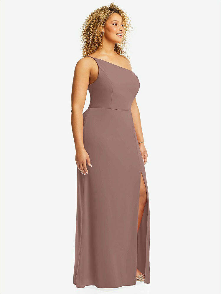 【STYLE: 1544】Skinny One-Shoulder Trumpet Gown with Front Slit【COLOR: Sienna】
