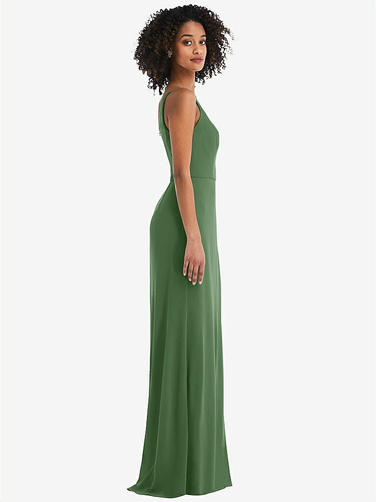 【STYLE: 1544】Skinny One-Shoulder Trumpet Gown with Front Slit【COLOR: Vineyard Green】