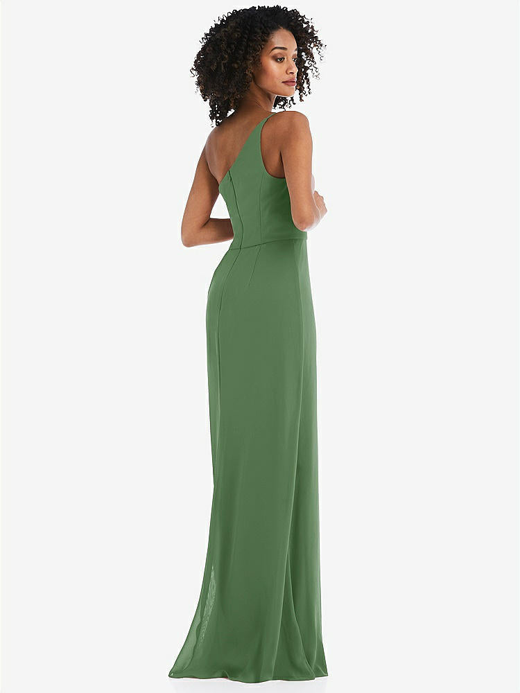 【STYLE: 1544】Skinny One-Shoulder Trumpet Gown with Front Slit【COLOR: Vineyard Green】