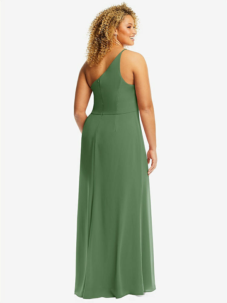 【STYLE: 1544】Skinny One-Shoulder Trumpet Gown with Front Slit【COLOR: Vineyard Green】