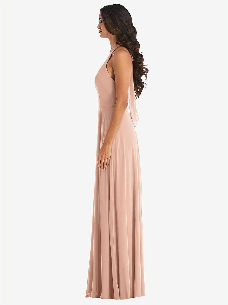 【NEW】【STYLE: 1545】高 首 ホルター バックレス マキシ ドレス【COLOR: Pale Peach】【SIZE: 00-30W】