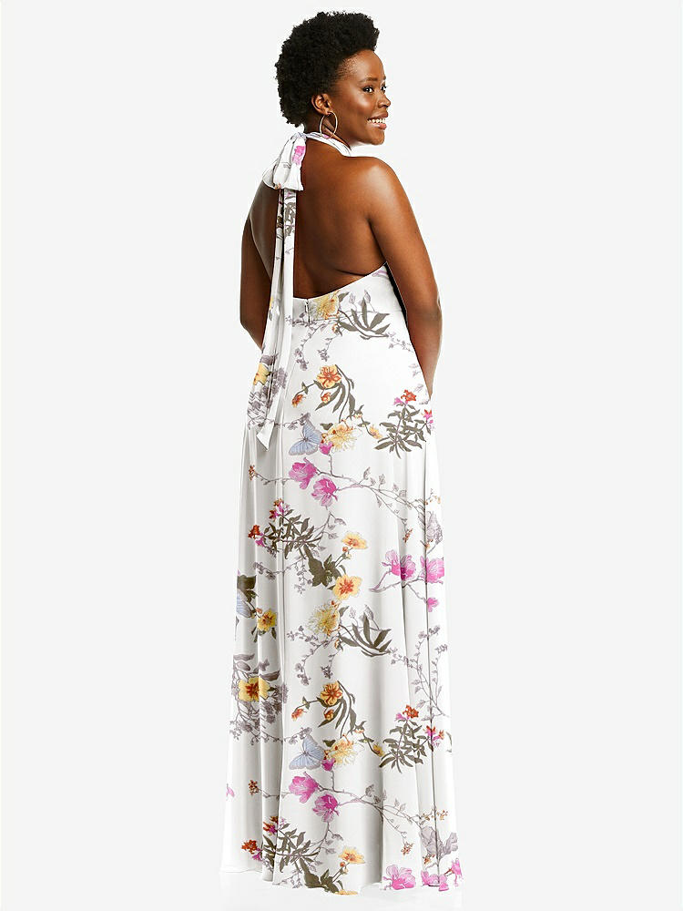 【STYLE: 1545】High Neck Halter Backless Maxi Dress【COLOR: Butterfly Botanica Ivory】