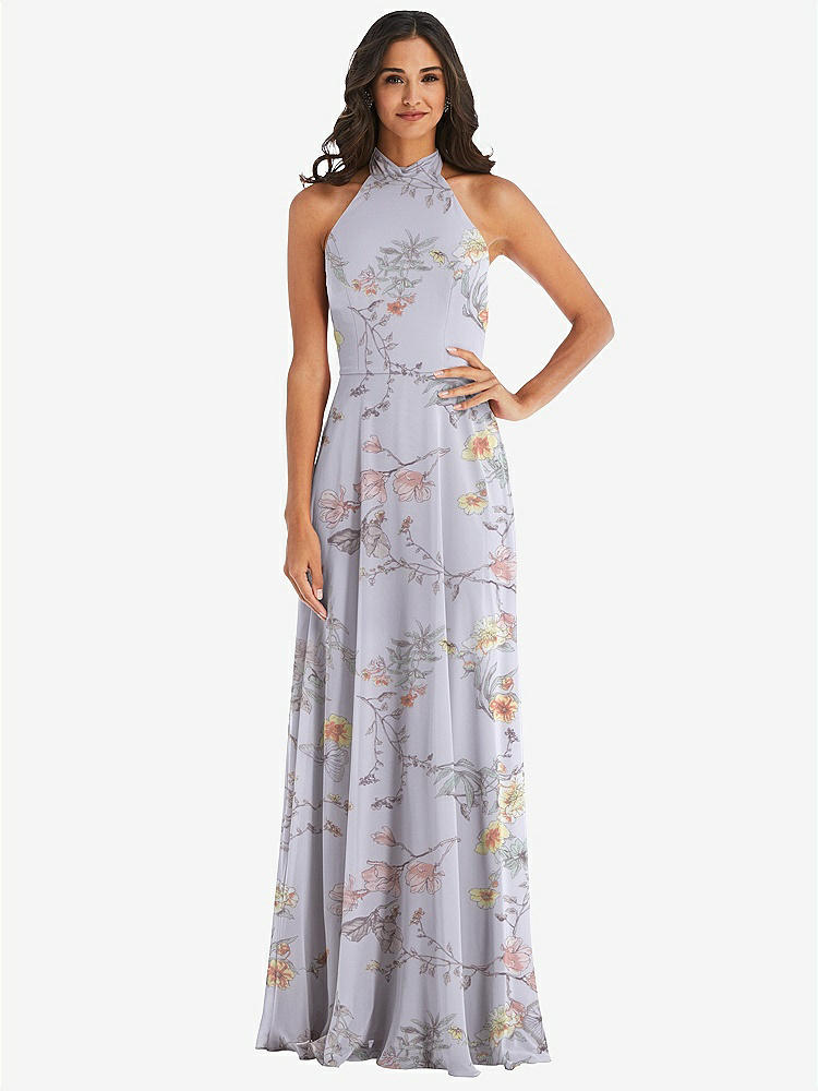 【STYLE: 1545】High Neck Halter Backless Maxi Dress【COLOR: Butterfly Botanica Silver Dove】
