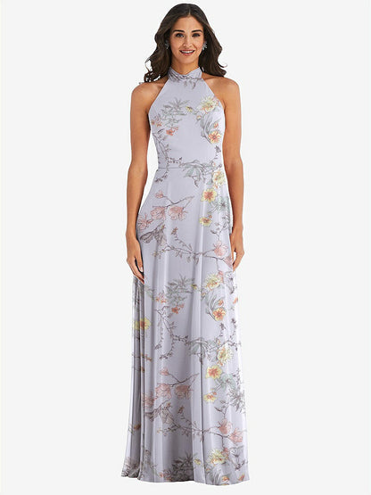 【STYLE: 1545】High Neck Halter Backless Maxi Dress【COLOR: Butterfly Botanica Silver Dove】