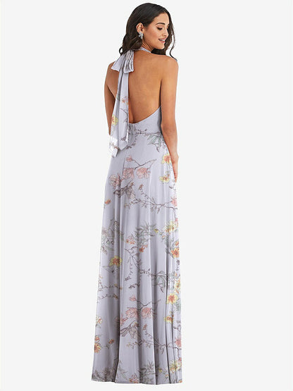 【STYLE: 1545】High Neck Halter Backless Maxi Dress【COLOR: Butterfly Botanica Silver Dove】