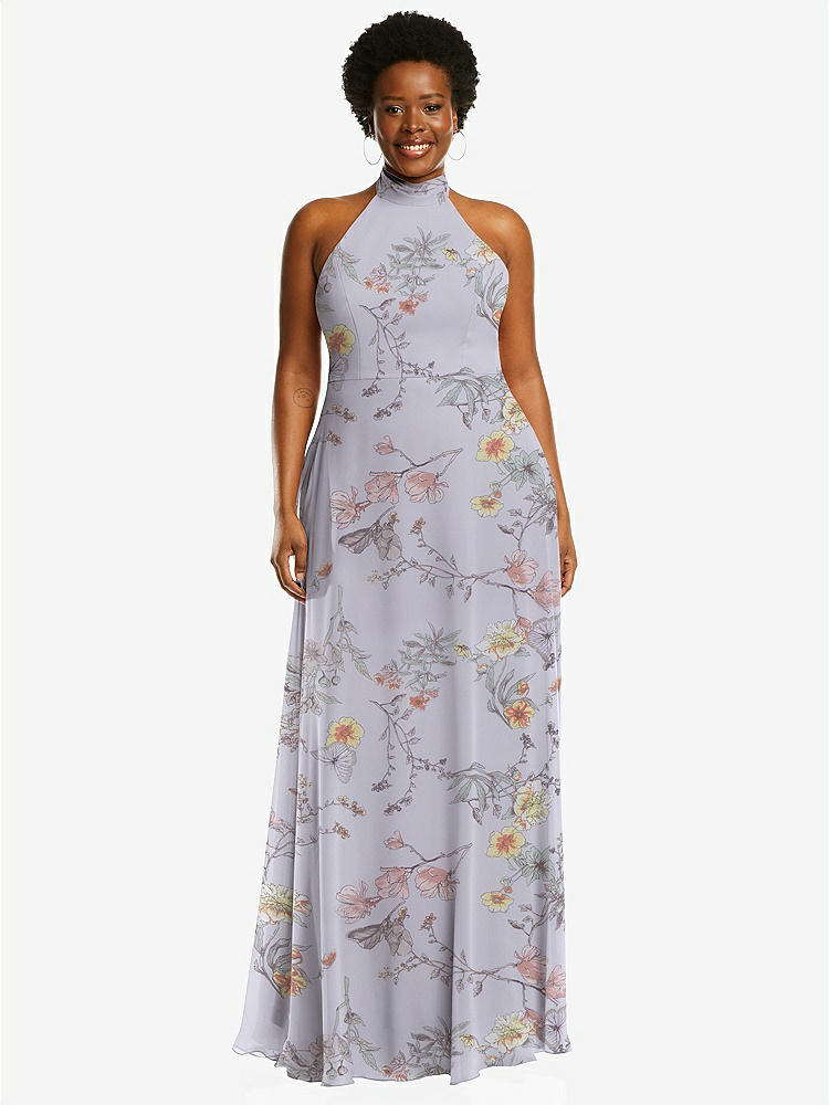 【STYLE: 1545】High Neck Halter Backless Maxi Dress【COLOR: Butterfly Botanica Silver Dove】