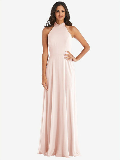 【STYLE: 1545】High Neck Halter Backless Maxi Dress【COLOR: Blush】