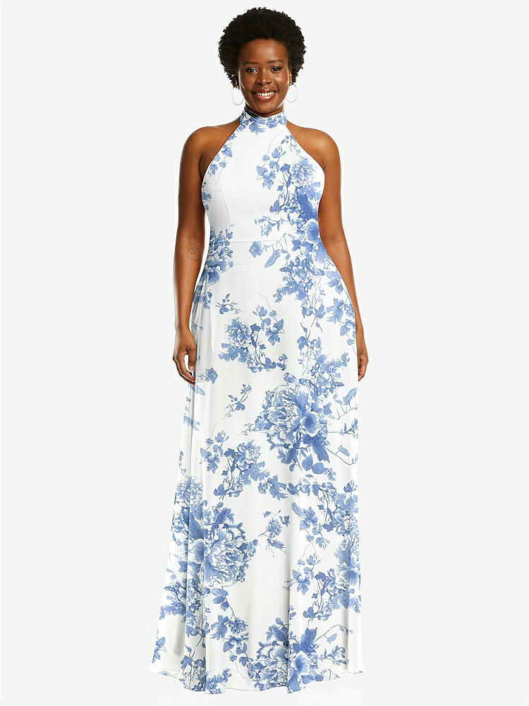 【STYLE: 1545】High Neck Halter Backless Maxi Dress【COLOR: Cottage Rose Dusk Blue】