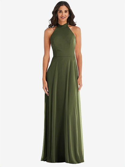 【STYLE: 1545】High Neck Halter Backless Maxi Dress【COLOR: Olive Green】