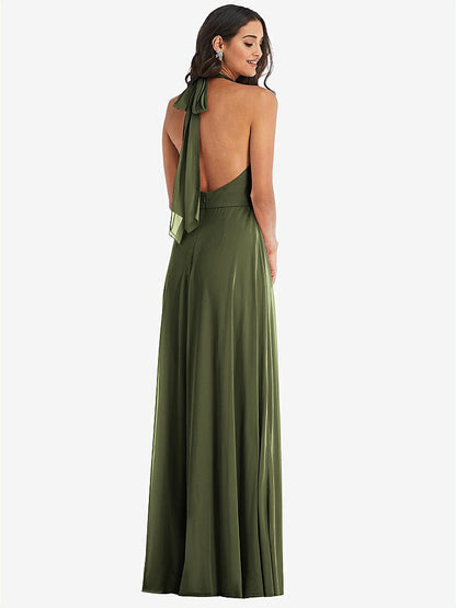 【STYLE: 1545】High Neck Halter Backless Maxi Dress【COLOR: Olive Green】