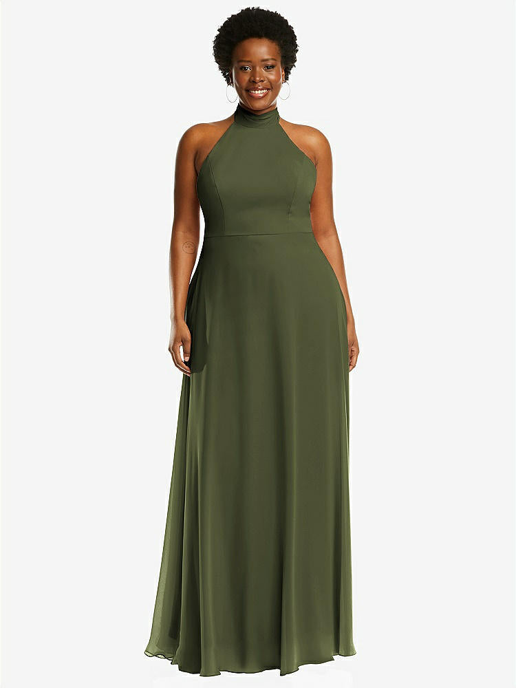 【STYLE: 1545】High Neck Halter Backless Maxi Dress【COLOR: Olive Green】