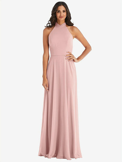 【STYLE: 1545】High Neck Halter Backless Maxi Dress【COLOR: Rose - PANTONE Rose Quartz】