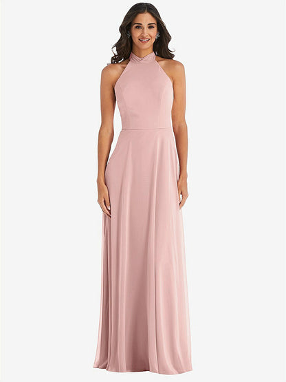 【STYLE: 1545】High Neck Halter Backless Maxi Dress【COLOR: Rose - PANTONE Rose Quartz】