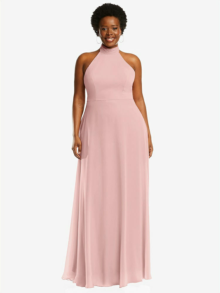【STYLE: 1545】High Neck Halter Backless Maxi Dress【COLOR: Rose - PANTONE Rose Quartz】