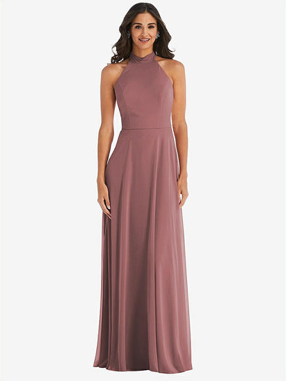 【STYLE: 1545】High Neck Halter Backless Maxi Dress【COLOR: Rosewood】
