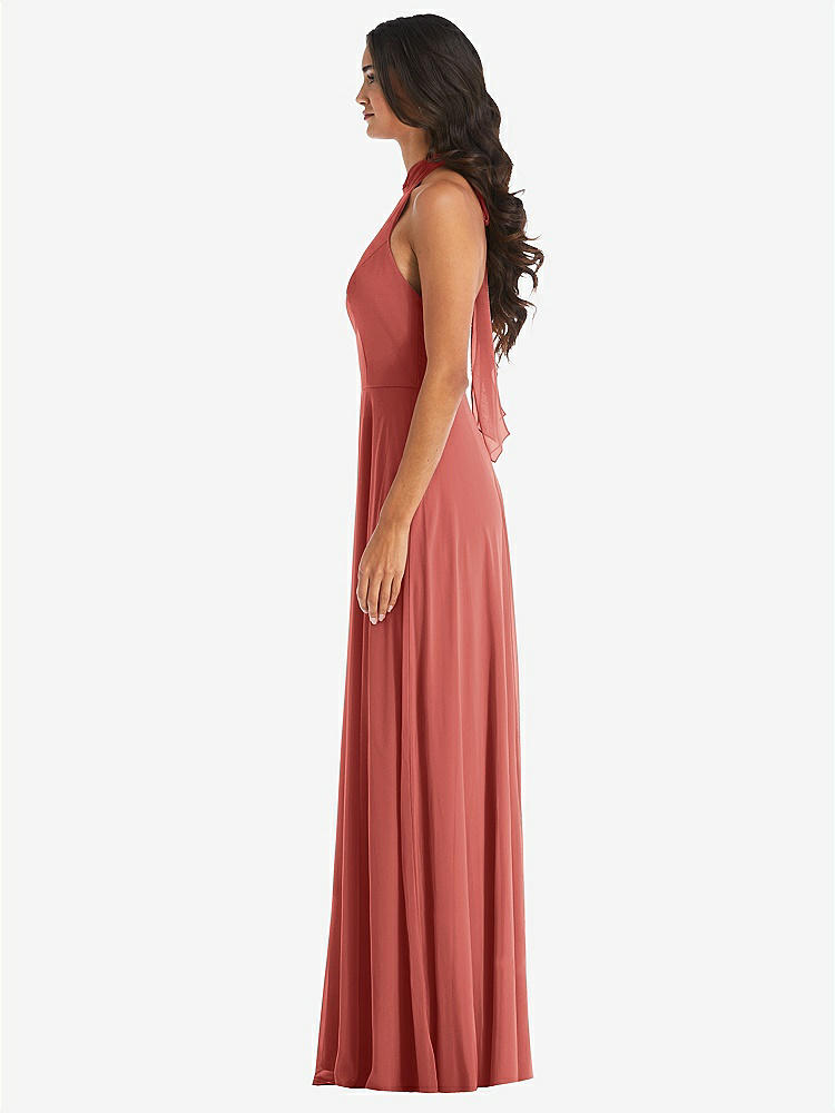 【NEW】【STYLE: 1545】高 首 ホルター バックレス マキシ ドレス【COLOR: Coral Pink】【SIZE: 00-30W】