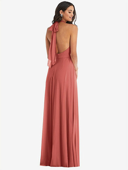 【NEW】【STYLE: 1545】高 首 ホルター バックレス マキシ ドレス【COLOR: Coral Pink】【SIZE: 00-30W】
