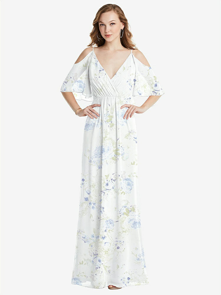 【STYLE: 1547】Convertible Cold-Shoulder Draped Wrap Maxi Dress【COLOR: Bleu Garden】