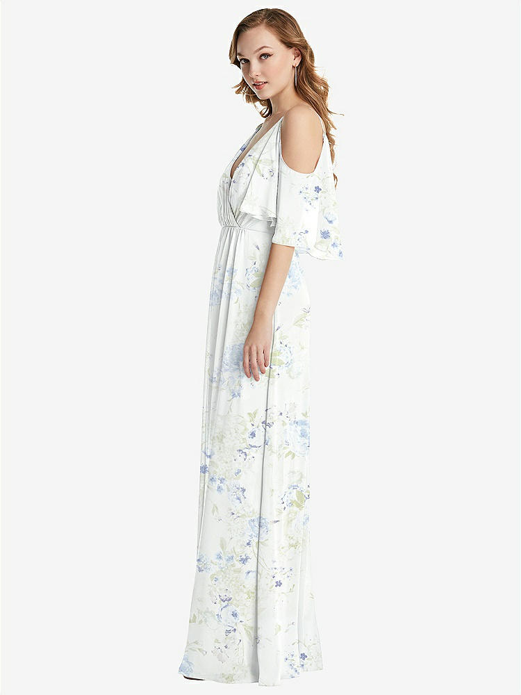 【STYLE: 1547】Convertible Cold-Shoulder Draped Wrap Maxi Dress【COLOR: Bleu Garden】