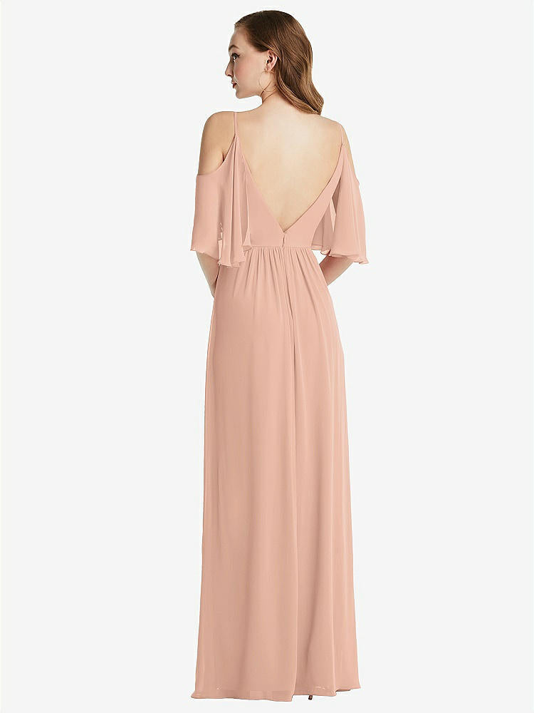 【STYLE: 1547】Convertible Cold-Shoulder Draped Wrap Maxi Dress【COLOR: Pale Peach】