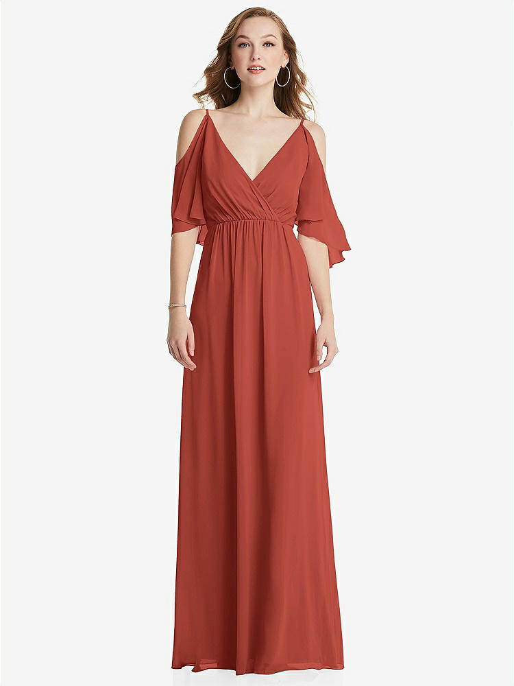 【STYLE: 1547】Convertible Cold-Shoulder Draped Wrap Maxi Dress【COLOR: Amber Sunset】