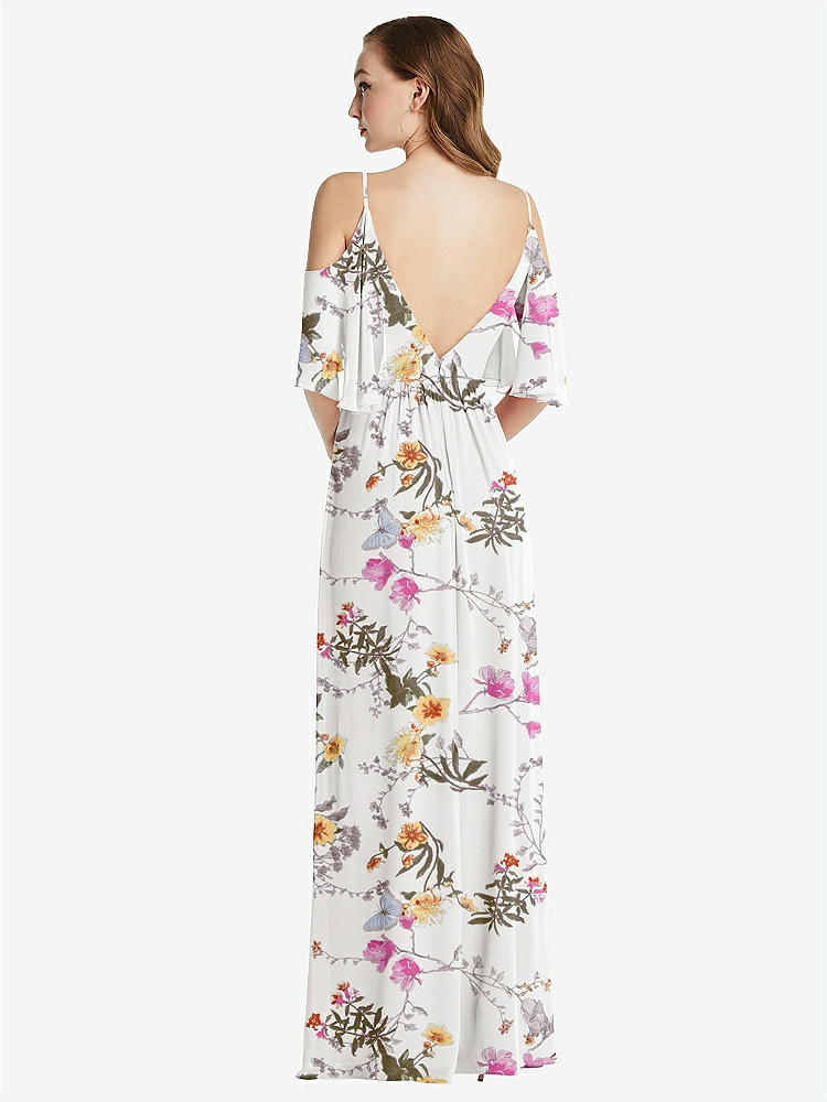 【STYLE: 1547】Convertible Cold-Shoulder Draped Wrap Maxi Dress【COLOR: Butterfly Botanica Ivory】