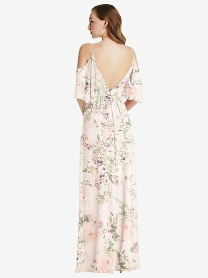 【STYLE: 1547】Convertible Cold-Shoulder Draped Wrap Maxi Dress【COLOR: Blush Garden】