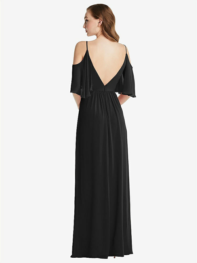 【STYLE: 1547】Convertible Cold-Shoulder Draped Wrap Maxi Dress【COLOR: Black】