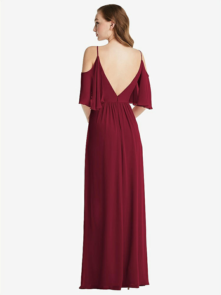 【STYLE: 1547】Convertible Cold-Shoulder Draped Wrap Maxi Dress【COLOR: Burgundy】