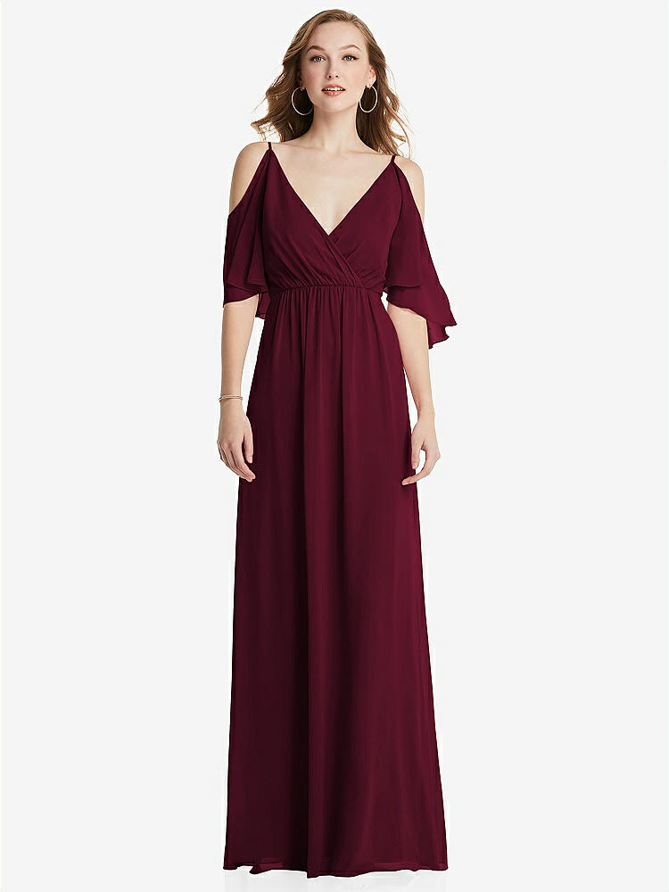 【STYLE: 1547】Convertible Cold-Shoulder Draped Wrap Maxi Dress【COLOR: Cabernet】