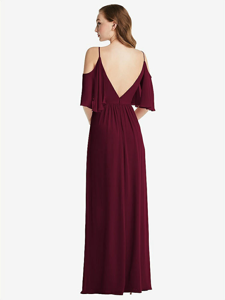 【STYLE: 1547】Convertible Cold-Shoulder Draped Wrap Maxi Dress【COLOR: Cabernet】