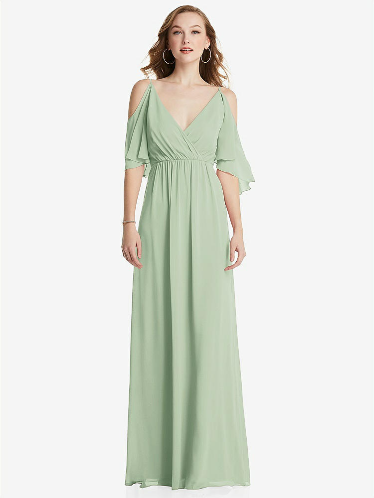 【STYLE: 1547】Convertible Cold-Shoulder Draped Wrap Maxi Dress【COLOR: Celadon】