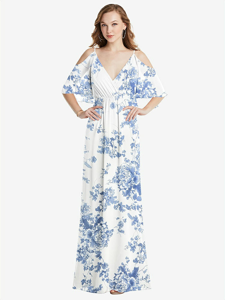 【NEW】【STYLE: 1547】コンバーチブル コールドショルダー ドレープ ラップ マキシ ドレス【COLOR: Cottage Rose Dusk Blue】【SIZE: 00-30W】
