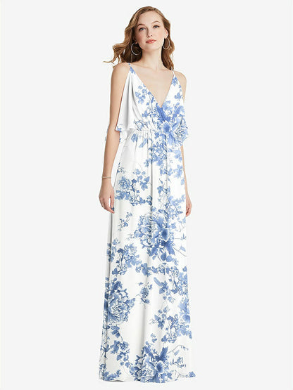 【NEW】【STYLE: 1547】コンバーチブル コールドショルダー ドレープ ラップ マキシ ドレス【COLOR: Cottage Rose Dusk Blue】【SIZE: 00-30W】