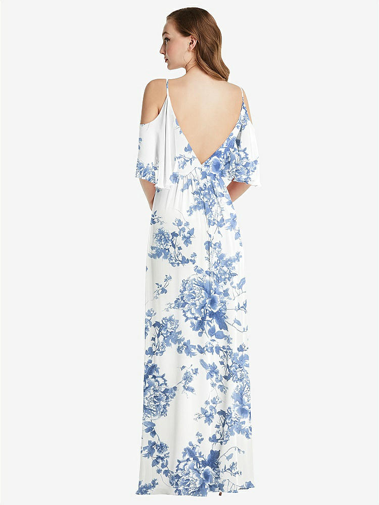 【STYLE: 1547】Convertible Cold-Shoulder Draped Wrap Maxi Dress【COLOR: Cottage Rose Dusk Blue】