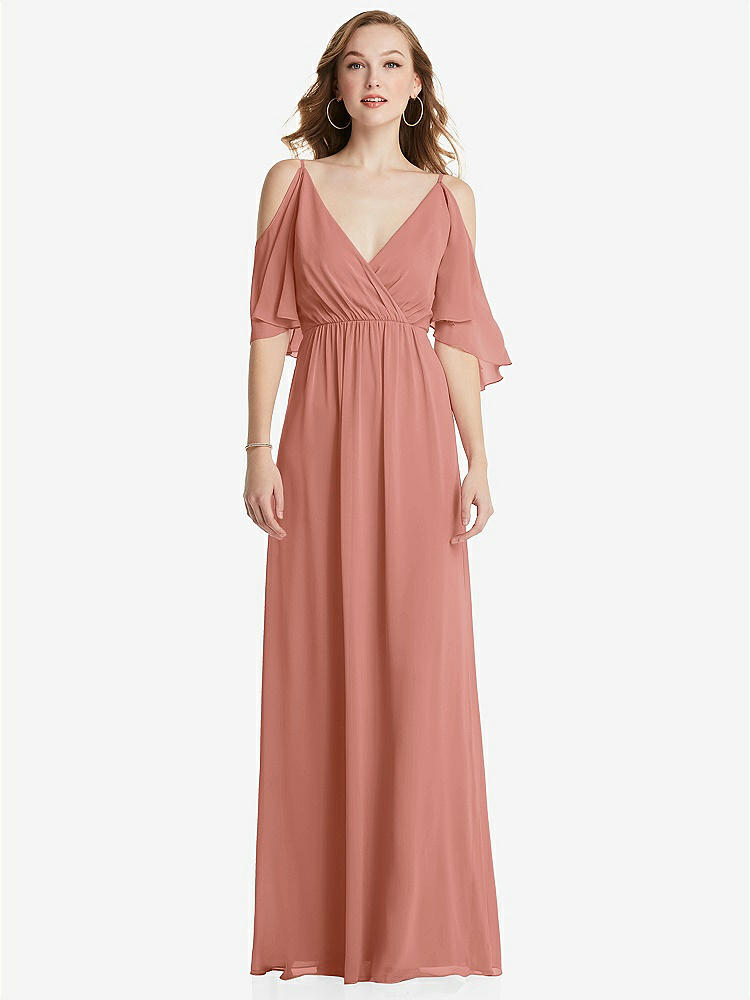 【STYLE: 1547】Convertible Cold-Shoulder Draped Wrap Maxi Dress【COLOR: Desert Rose】