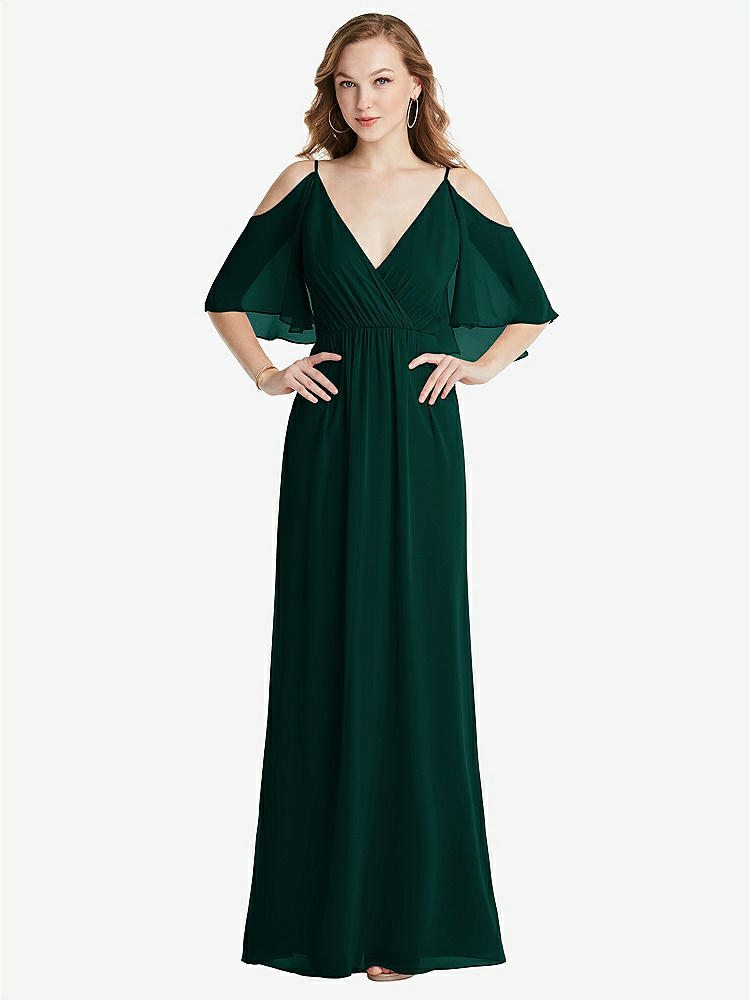 【STYLE: 1547】Convertible Cold-Shoulder Draped Wrap Maxi Dress【COLOR: Evergreen】