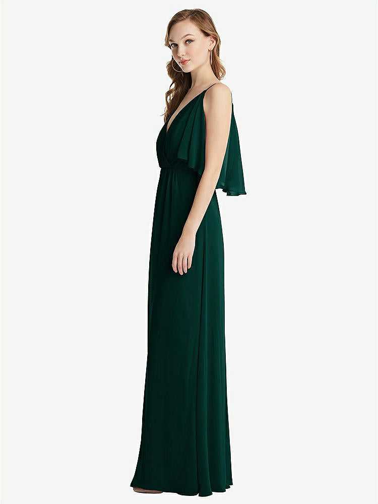 【STYLE: 1547】Convertible Cold-Shoulder Draped Wrap Maxi Dress【COLOR: Evergreen】