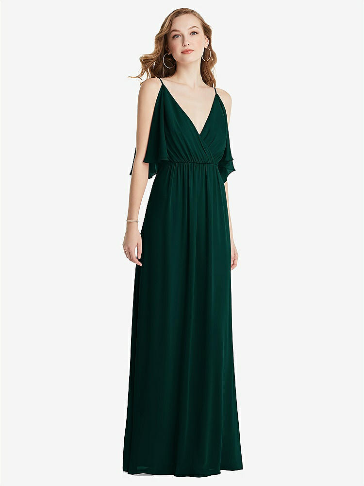 【STYLE: 1547】Convertible Cold-Shoulder Draped Wrap Maxi Dress【COLOR: Evergreen】