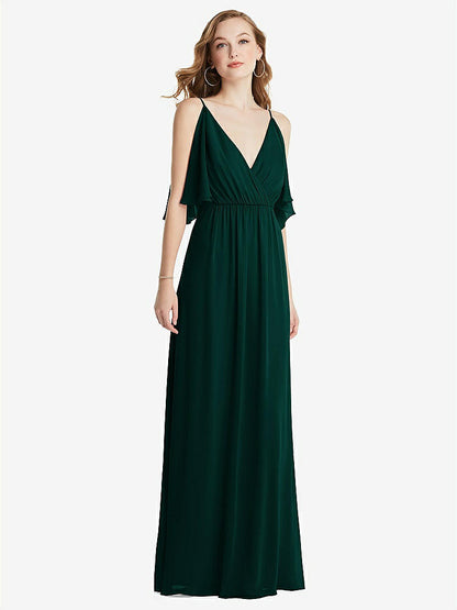 【STYLE: 1547】Convertible Cold-Shoulder Draped Wrap Maxi Dress【COLOR: Evergreen】