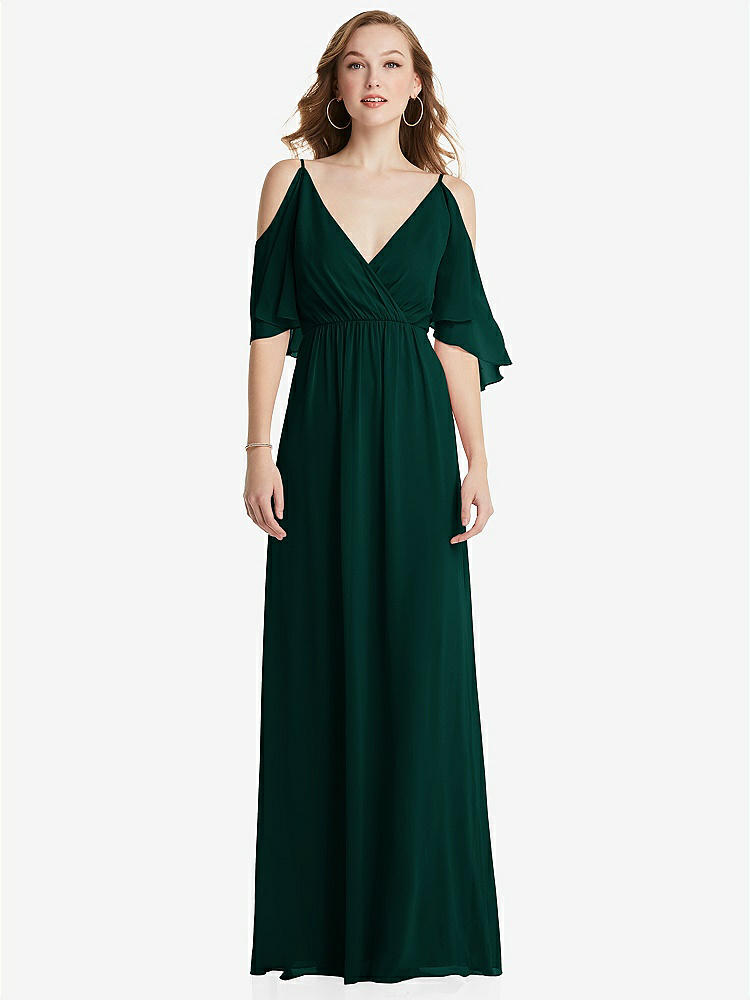 【STYLE: 1547】Convertible Cold-Shoulder Draped Wrap Maxi Dress【COLOR: Evergreen】