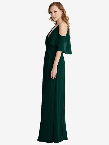 【STYLE: 1547】Convertible Cold-Shoulder Draped Wrap Maxi Dress【COLOR: Evergreen】