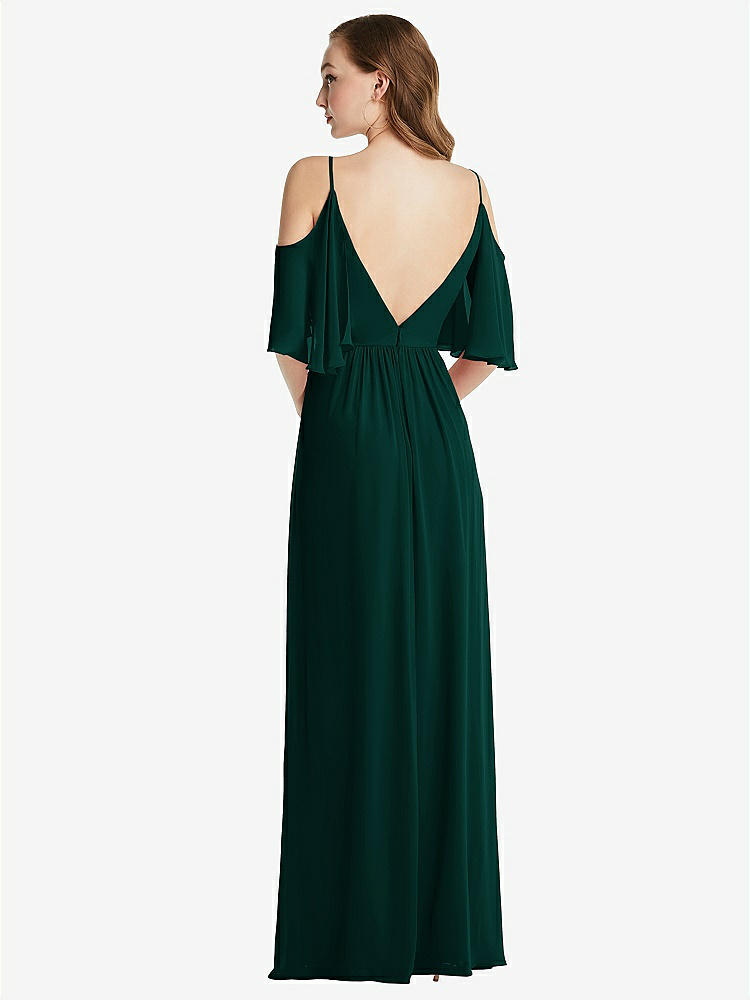 【STYLE: 1547】Convertible Cold-Shoulder Draped Wrap Maxi Dress【COLOR: Evergreen】