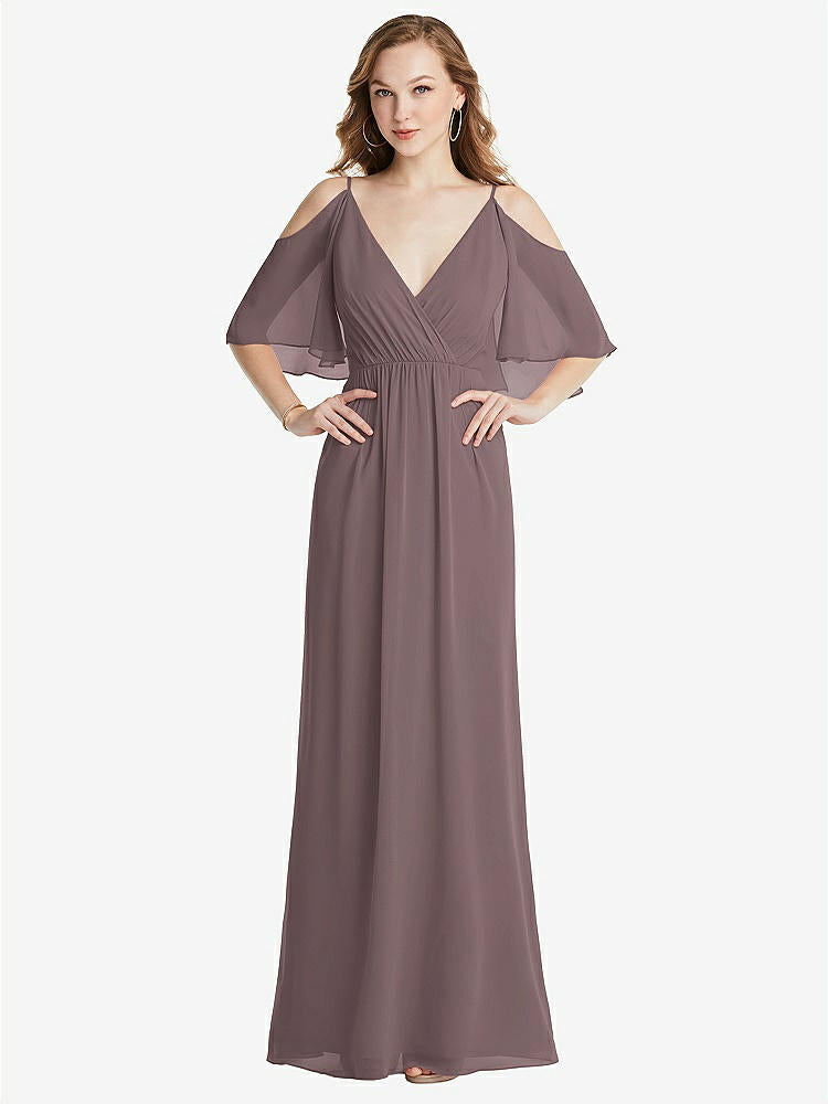 【STYLE: 1547】Convertible Cold-Shoulder Draped Wrap Maxi Dress【COLOR: French Truffle】