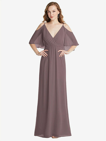 【STYLE: 1547】Convertible Cold-Shoulder Draped Wrap Maxi Dress【COLOR: French Truffle】