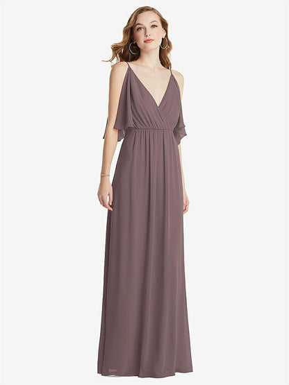 【STYLE: 1547】Convertible Cold-Shoulder Draped Wrap Maxi Dress【COLOR: French Truffle】
