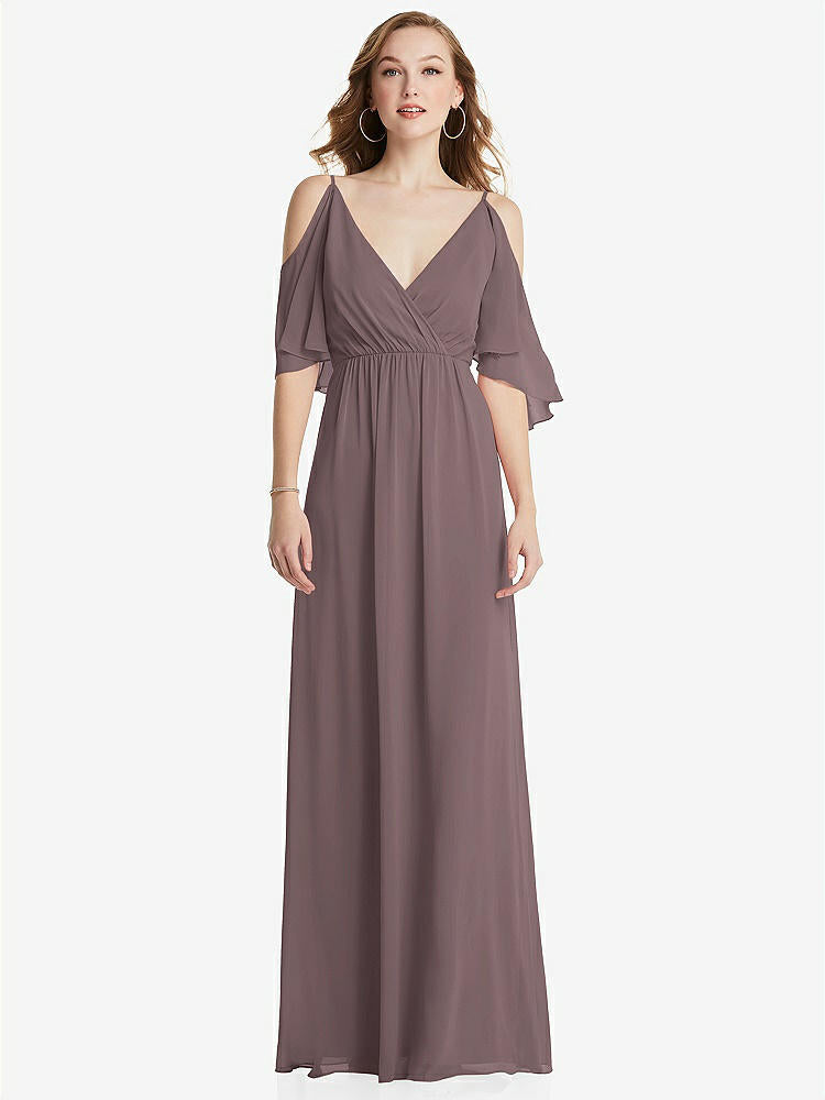 【STYLE: 1547】Convertible Cold-Shoulder Draped Wrap Maxi Dress【COLOR: French Truffle】