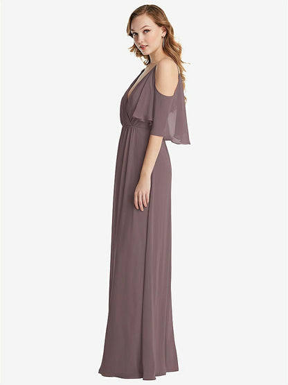 【STYLE: 1547】Convertible Cold-Shoulder Draped Wrap Maxi Dress【COLOR: French Truffle】