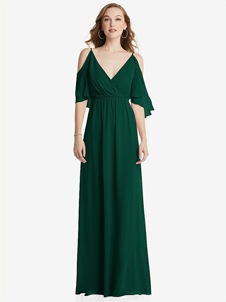 【STYLE: 1547】Convertible Cold-Shoulder Draped Wrap Maxi Dress【COLOR: Hunter Green】